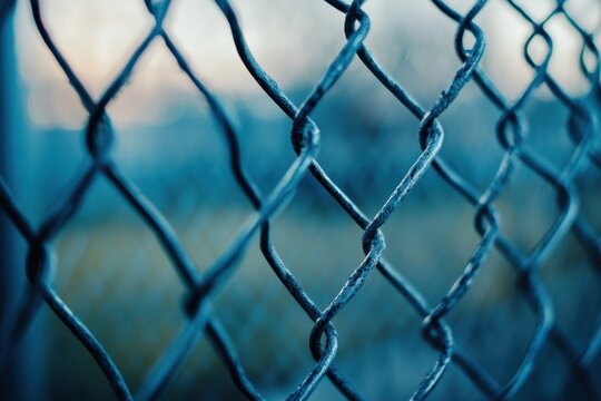 Close-up of a rusted chain-link fence with a blurred background.