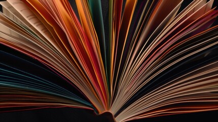 A striking image of an open book with pages of different colors and textures fanned out, Representing the depth and richness of knowledge that comes from diverse sources and perspectives