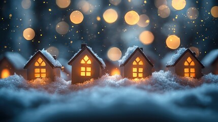 Fototapeta premium Explore the enchantment of a miniature town with glowing windows amidst snow-covered festivities