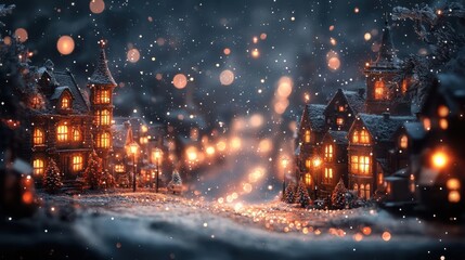 Obraz premium Explore the enchantment of a miniature snow-covered town with glowing windows during the festive season