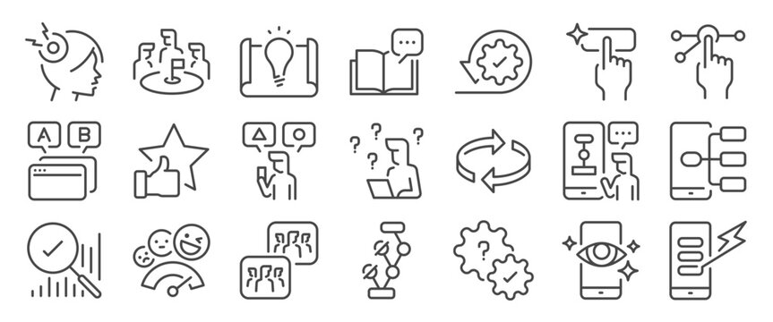 UX User experience icon set. It included contexts such as web, experiences, app, personas, properties, and more. Editable Vector Stroke.