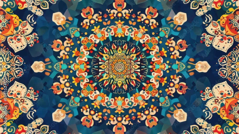 Aufkleber a striking visual of a kaleidoscope pattern formed by various cultural symbols, reflecting the beaut