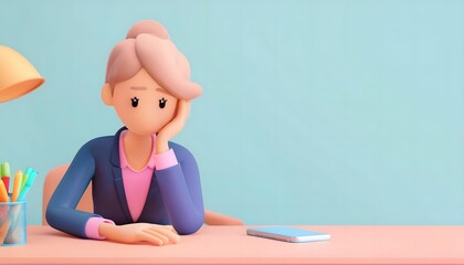 burnout at the desk. Lonely employee at desk, stressed and fatigued, 3D illustration.