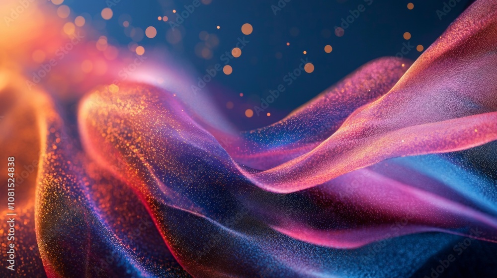 Poster abstract waves of vibrant colors with bokeh effect
