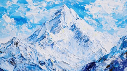 majestic everest emerges from swirling snowstorm, brushstrokes capture icy grandeur, winter's raw beauty immortalized in emotive landscape painting