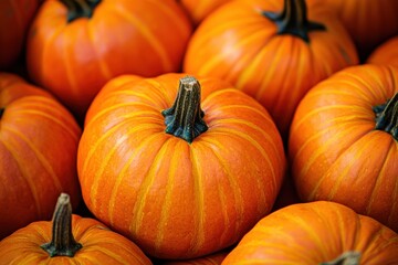 Close-up of vibrant orange pumpkins.