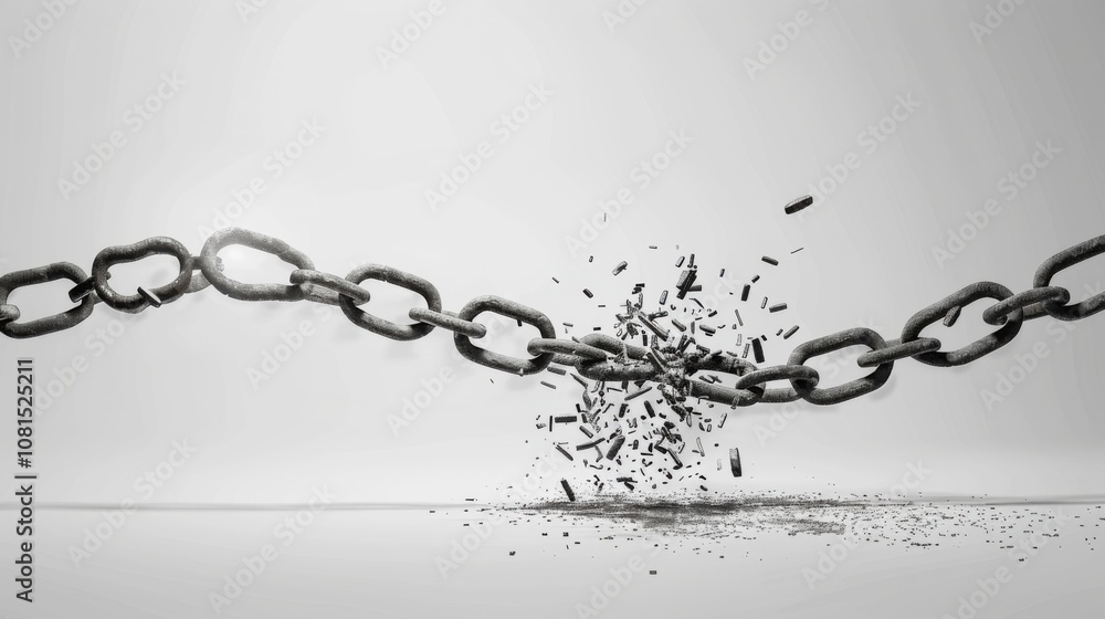 Poster a striking visual of racial injustice, with symbolic chains breaking apart against a stark, empty ba