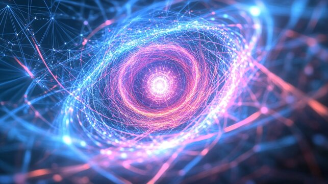 sacred geometry pulsates with neon energy, cinematic 3d grid waves ripple through void, hypnotic animated patterns form mesmerizing digital wallpaper
