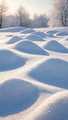 Freshly Fallen Snow with Soft Mounds and Light Reflections for a Serene Winter Background
