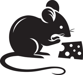 Fototapeta premium Mouse silhouette nibbling on a piece of cheese with tiny paws