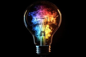 Illuminate your space with a transparent lightbulb filled with colorful glowing flames