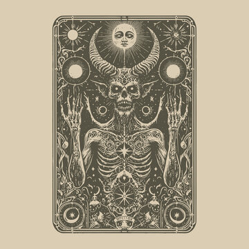 devil tarot card in retro style