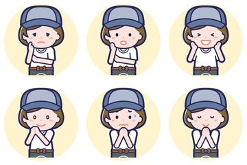 八百屋の女性のポーズセット_04