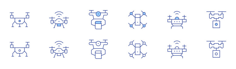 Drone icon set in two styles, Duotone and Thin Line style. Editable stroke. drone