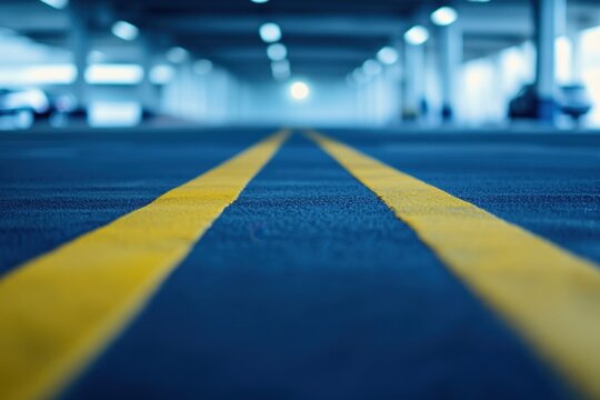 Empty parking lot with yellow lines.