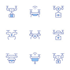 Drone icons set. Line Duotone style, editable stroke. drone, camera drone, smart drone, postal