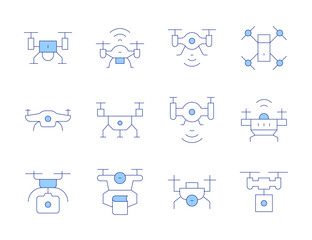 Drone icons. Line Duotone style, editable stroke. drone, camera drone