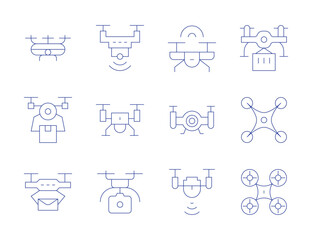 Drone icons. Thin Line style, editable stroke. drone, postal