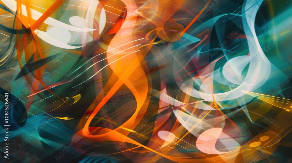 Poster a symphony of music notes in different sizes and colors, reflecting the harmony and creativity of di