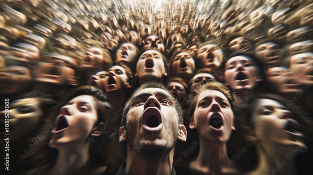Poster A symphony of voices in different languages converging into a unified message, reflecting the strength and unity found in linguistic and cultural diversity, photography style