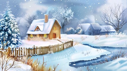 Snow-Covered Cottage: A Winter Retreat in the Countryside 