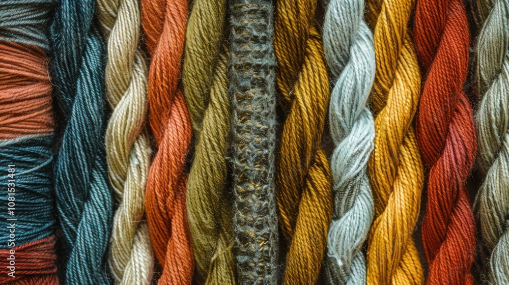 Poster A tapestry of interconnected threads in various textures and colors, symbolizing the interwoven fabric of diverse backgrounds, photography style