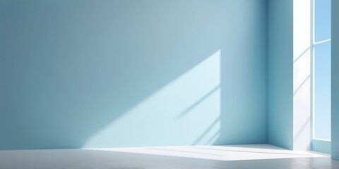 Obraz premium Minimalist modern interior with light blue walls, natural light, and clean lines