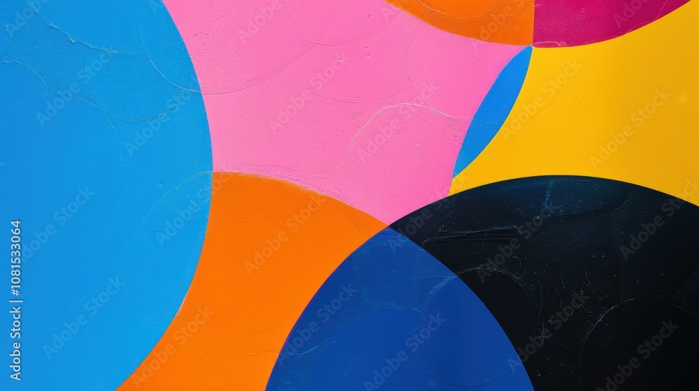 Poster a vibrant abstract composition with intersecting circles of different colors, symbolizing inclusivit