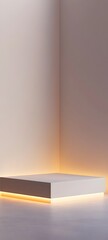 Fototapeta premium 17. A simple white podium with ambient lighting from below, offering a spacious area for product showcasing.