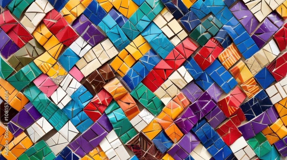 Aufkleber A vibrant mosaic representing diverse cultures, featuring interlocking pieces in various colors and patterns, Celebrating multicultural unity