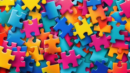 A vibrant network of interconnected puzzle pieces with different colors and patterns, Symbolizing the intricate connections and diversity within a community, minimalist style