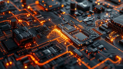 Modern technology, innovation and electronic computer circuit background 