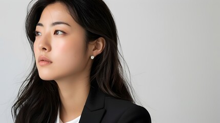 Fototapeta premium Sophisticated Cross-Cultural Female CEO in Minimalist Photoshoot Setting