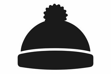 Bobble hat silhouette vector, Winter hat icon, Beanie silhouette vector