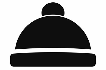 Bobble hat silhouette vector, Winter hat icon, Beanie silhouette vector