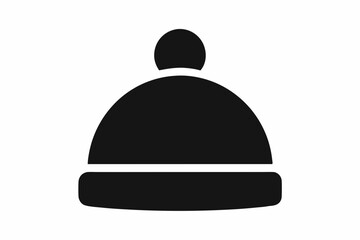 Bobble hat silhouette vector, Winter hat icon, Beanie silhouette vector