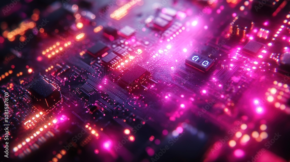Poster abstract close-up of a circuit board with glowing lights.