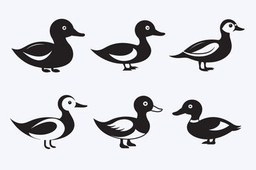 Creative 6 cute duck line art design vector silhouette with a white background.eps