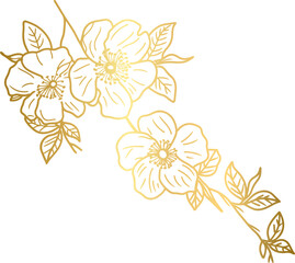 Obraz premium Golden Simple Wild Flower Doodle lIne Art