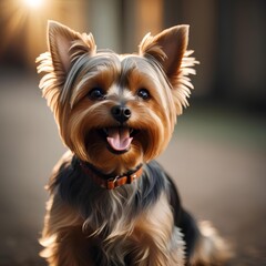 A Yorkshire Terrier dog portrait outside