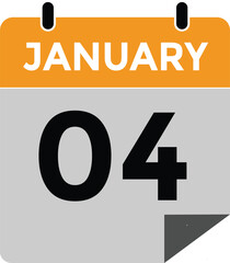 January 4 Calendar Day or Calender Date for Deadlines or Appointment. calendar date icon on white background.
