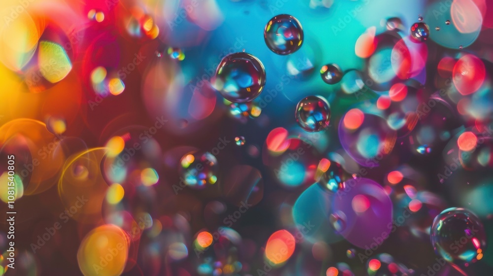Poster Abstract floating bubbles of various colors merging and separating, symbolizing the fluid and evolving nature of inclusion and diverse identities, minimalist style