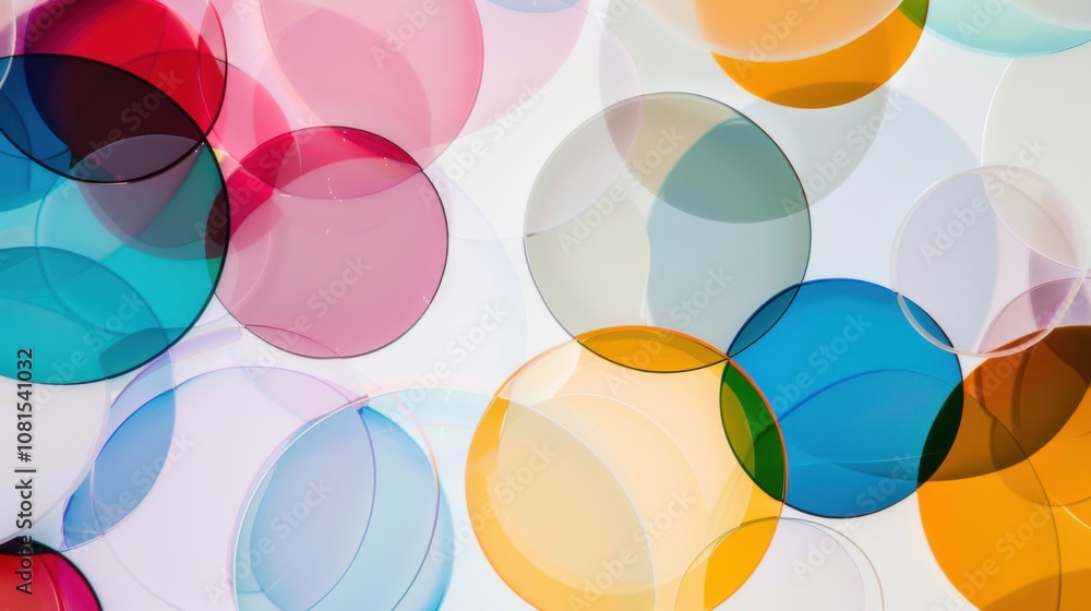 Poster Abstract forms of overlapping transparent circles in varying colors, representing the intersectionality of identities and experiences, minimalist style