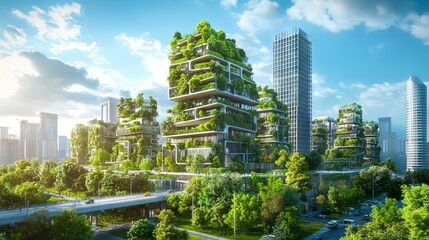 Fototapeta premium City dedicated to sustainable engineering and environmental responsibility. Urban development, implementing innovative green engineering projects.