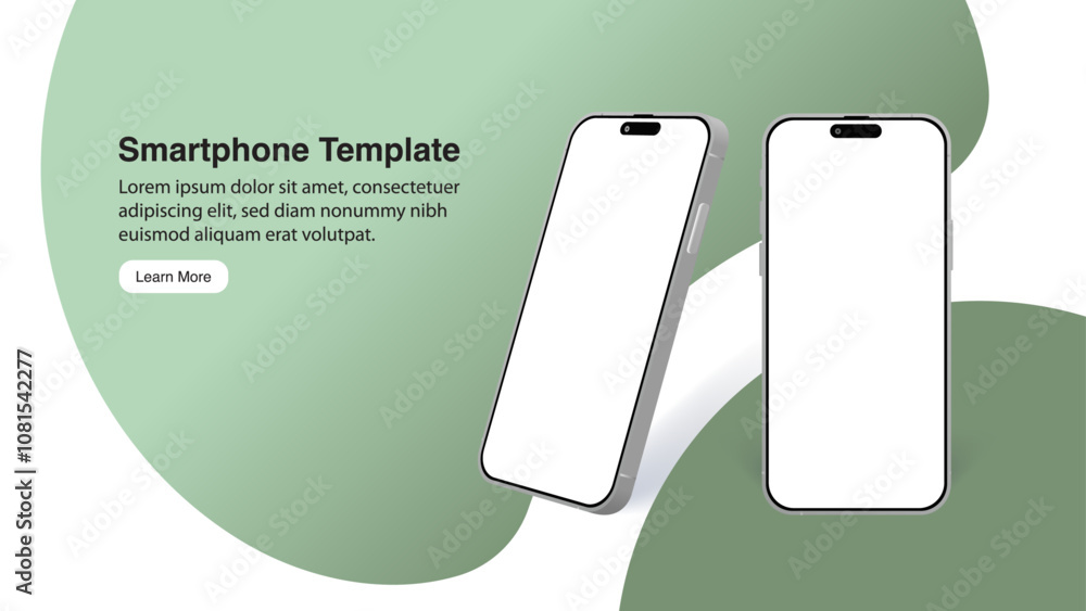 Poster premium 3d realistic smartphone mockup banner: front and side views of mobile phone displaying app d