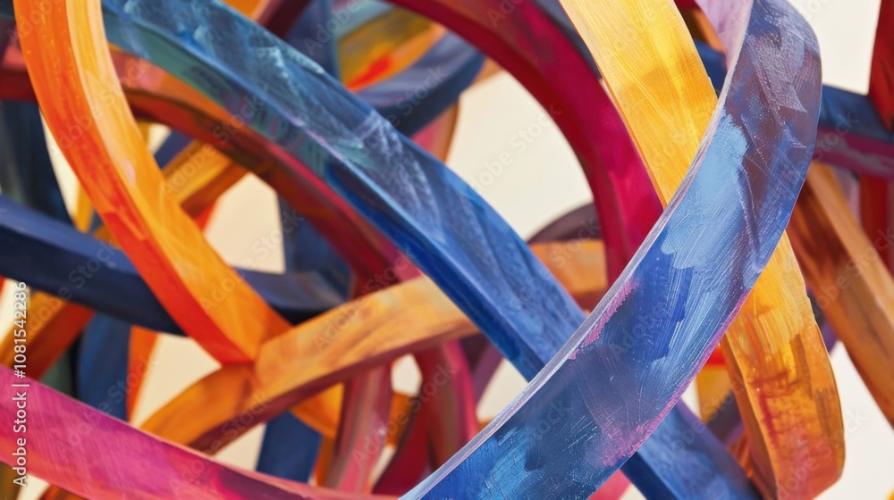 Poster an abstract composition of intersecting lines in vibrant colors against a neutral backdrop, illustra
