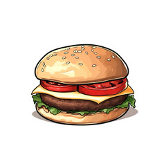 Burger pic isolated on white and transparent background. PNG cutout.