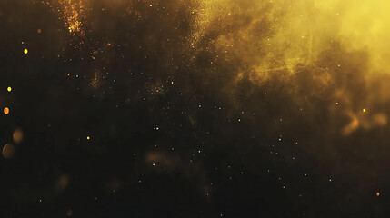 Obraz premium Abstract background with golden dust and smoke on black.