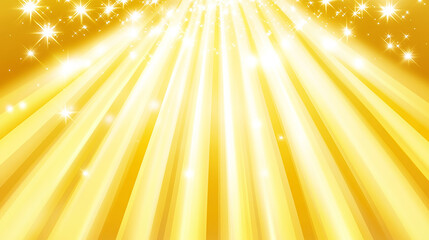 Abstract background with golden rays of light and sparkling stars.