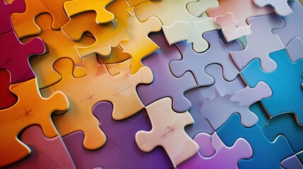 Fototapeta premium An abstract image of interconnected puzzle pieces, each piece in a different color, fitting seamlessly together